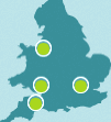Map of England and Wales showing office locations