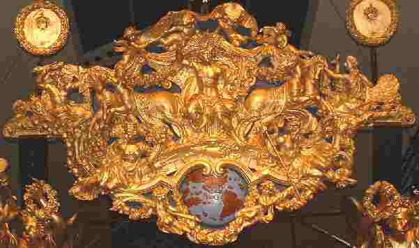 A very elaborate wooden carving from the stern of a ship
