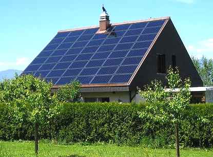 Solar panel array as the roof on a house
