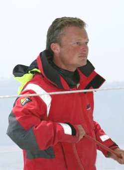 Steve White in foul weather gear White Ocean Racing team