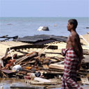A man surveys the tsunami damage in Lunawa, Sri Lanka