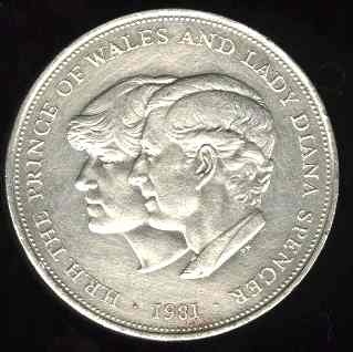 Charles and Diana's wedding commemorated on a 1981 British twenty-five pence coin