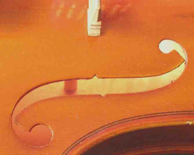 Violin sound post seen through f-hole