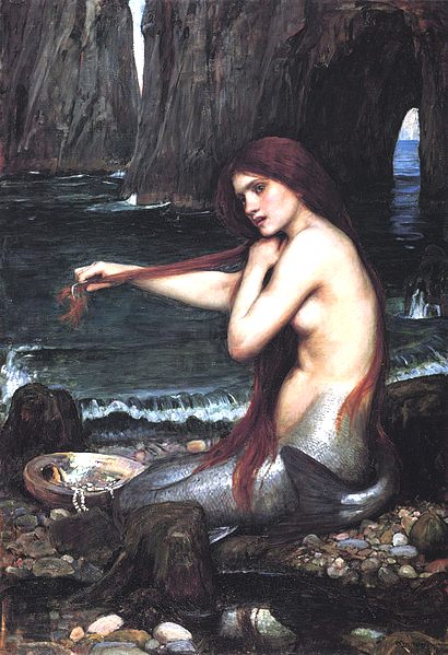 Mermaid painting, oil on canvas, Johm William Waterhouse