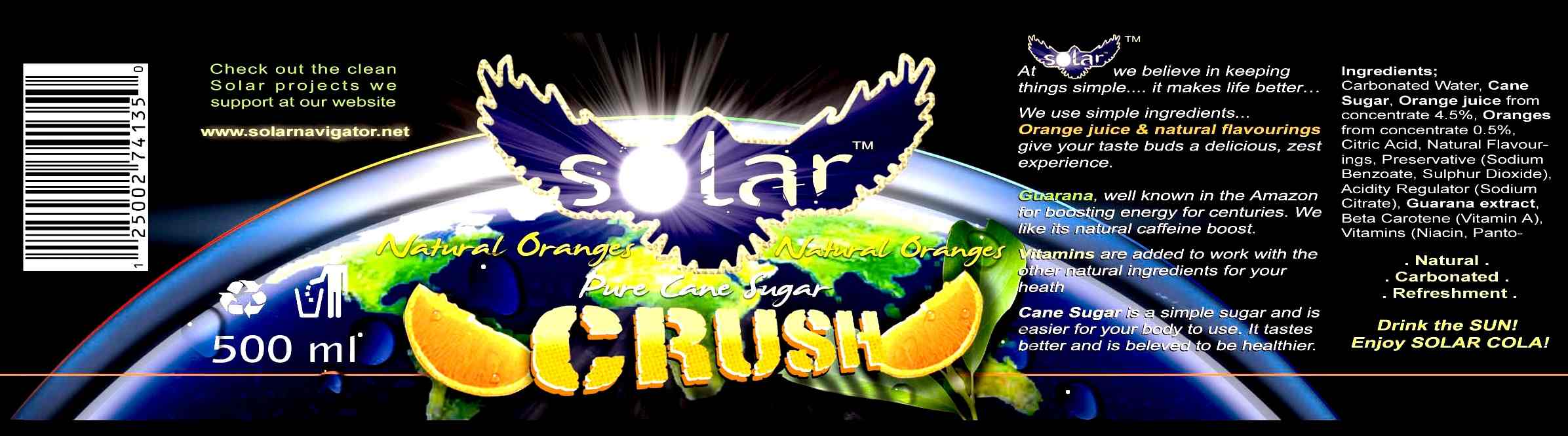Solar Crush label for a 500 ml PET bottle