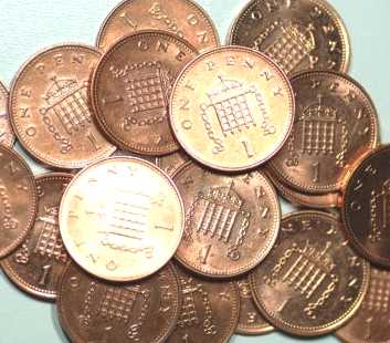 One hundred pennies equals £1 sterling